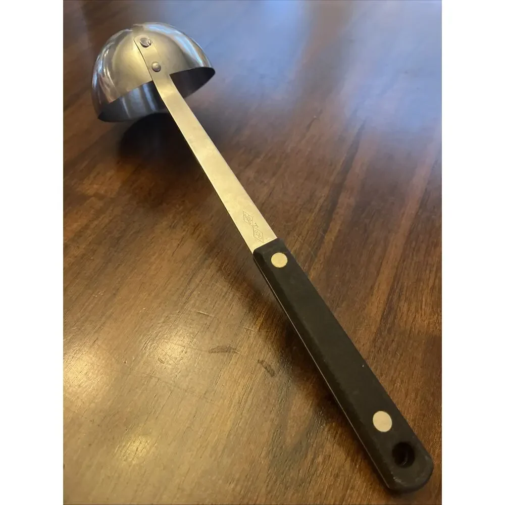 Vintage Ace Kitchen Stainless Steel Soup Ladle, Black Handle, Made in USA, Chef